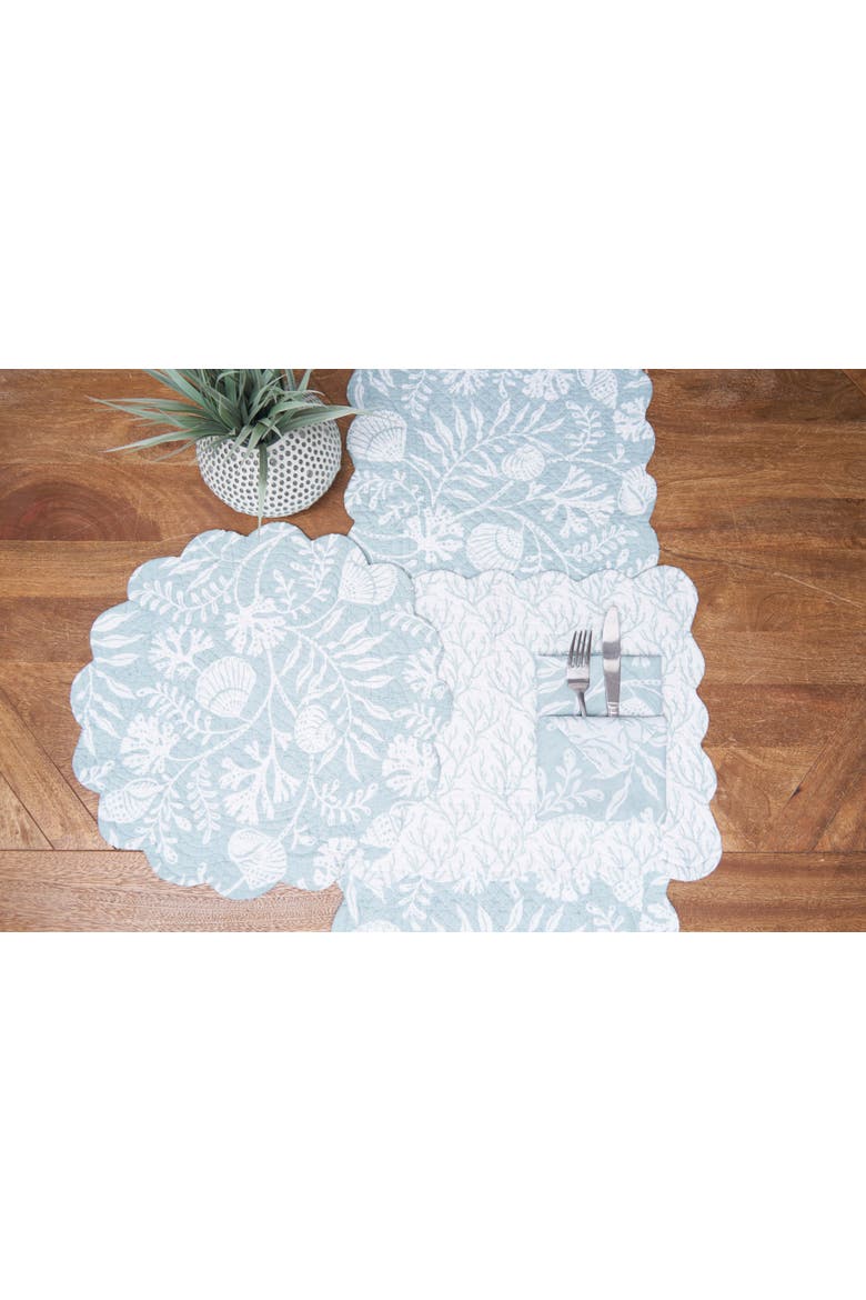 Seafoam Reef Cotton Table Runner 14" x 51" - Nautical Coral & Seaweed, Alternate, color, Blue