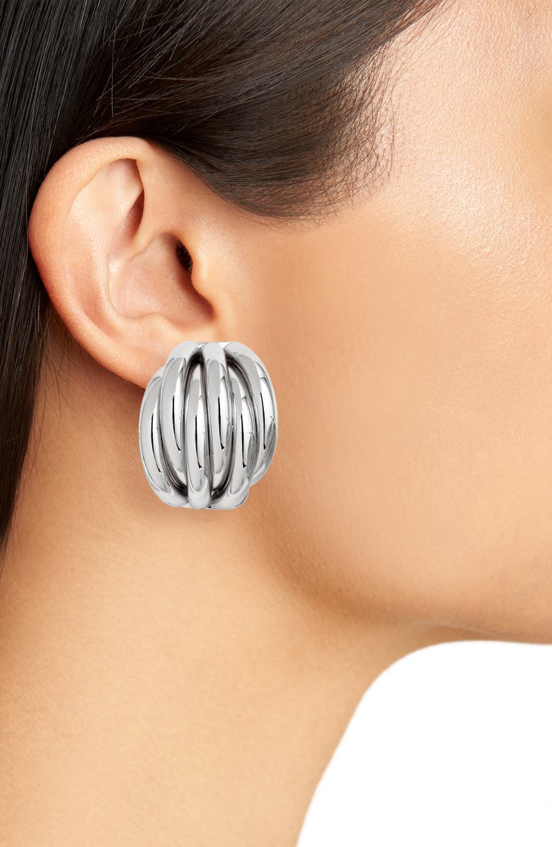 Open Edit Ridge Hoop Earrings, Alternate, color, Rhodium