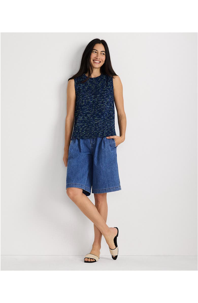 Lands' End Cotton Tweed Textured Crewneck Vest Sweater, Alternate, color, Deep Sea Navy Space Dye