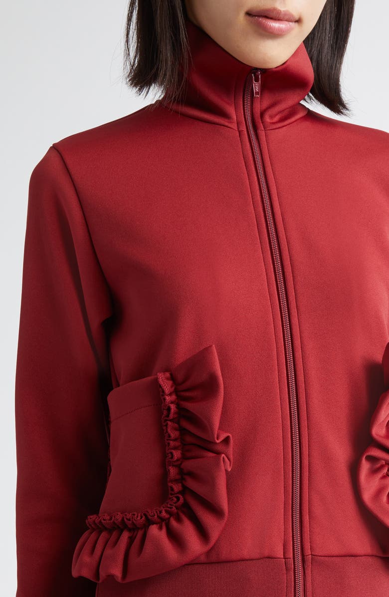 Comme des Garçons Girl Ruffle Pocket Full Zip Jersey Jacket, Alternate, color, Burgundy