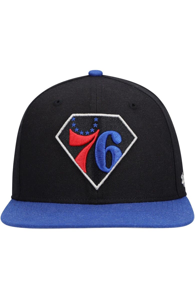 '47 Men's '47 Black/Royal Philadelphia 76ers 75th Anniversary Carat Captain Snapback Hat, Alternate, color, Black