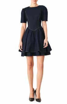 Short Sleeve Denim Fit & Flare Minidress