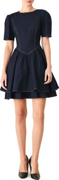 FREEMARKET Short Sleeve Denim Fit & Flare Minidress