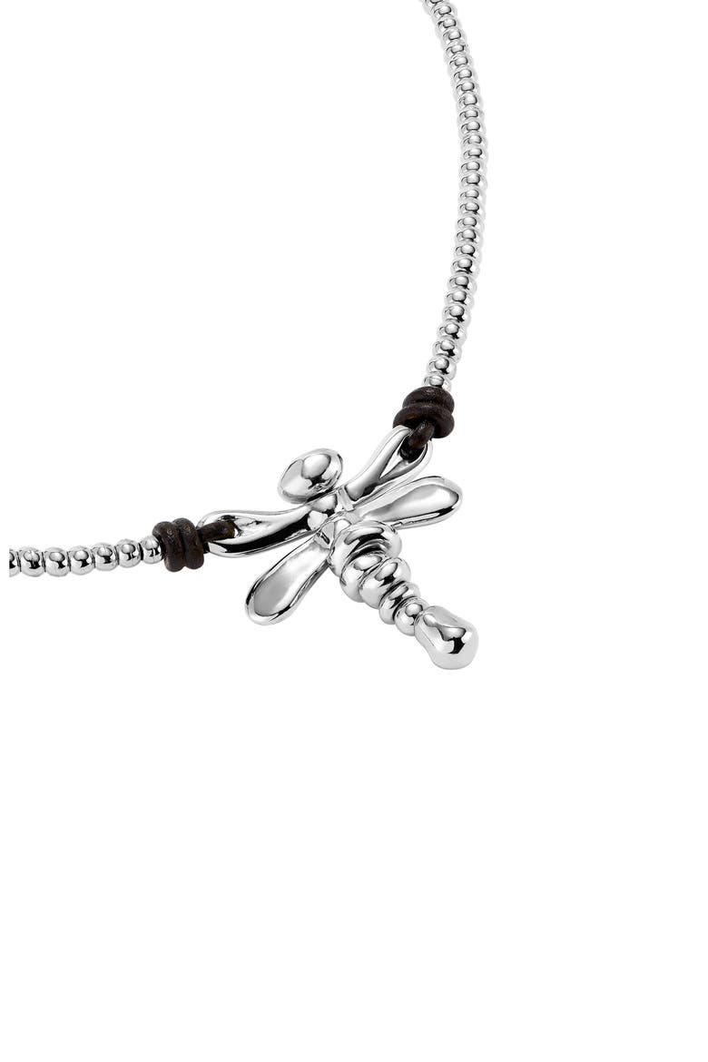 Sterling Silver Plated Short Necklace with Central Dragonfly, Alternate, color, Silver