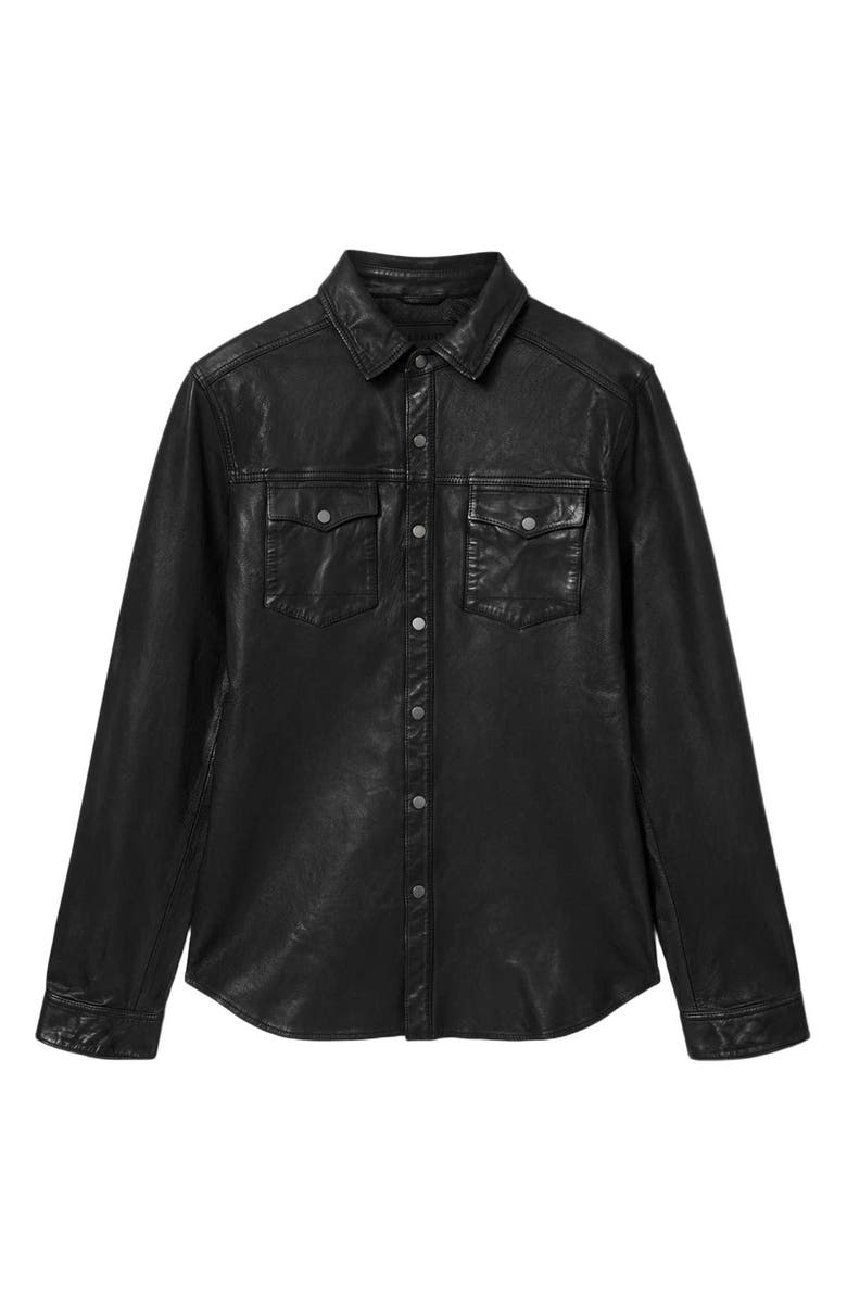 AllSaints Irwin Leather Snap-Up Shirt, Alternate, color, 