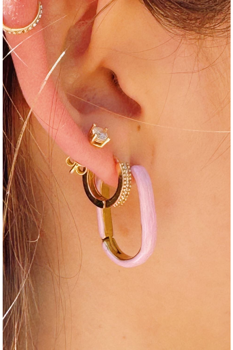 Oval Pink Enamel Hoop Earrings, Alternate, color, Pink