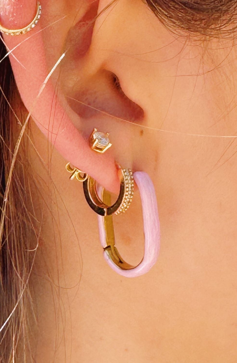 Little Sky Stone Oval Pink Enamel Hoop Earrings, Alternate, color, Pink