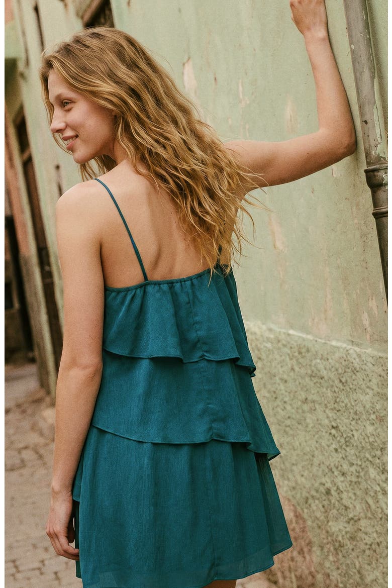 Beaded Ruffle Minidress, Alternate, color, PETROL BLUE