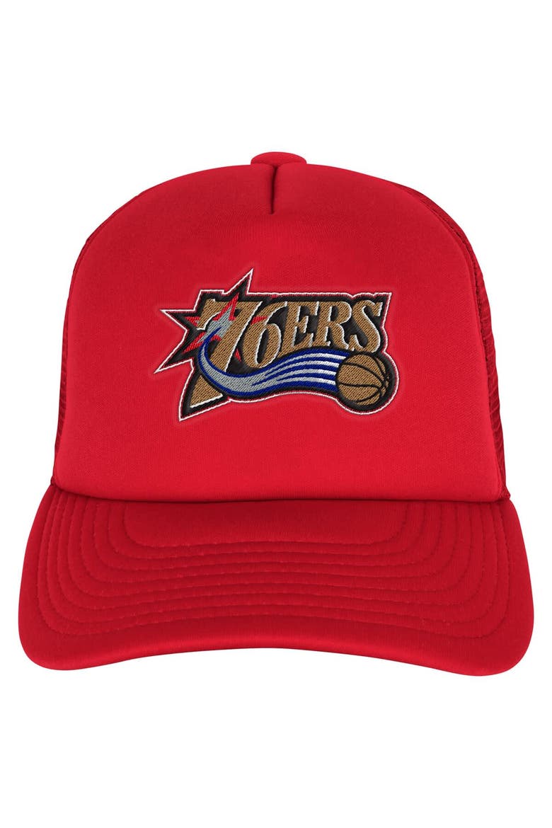 Youth Mitchell & Ness Red Philadelphia 76ers Core Evergreen Trucker Adjustable Hat, Alternate, color, Red
