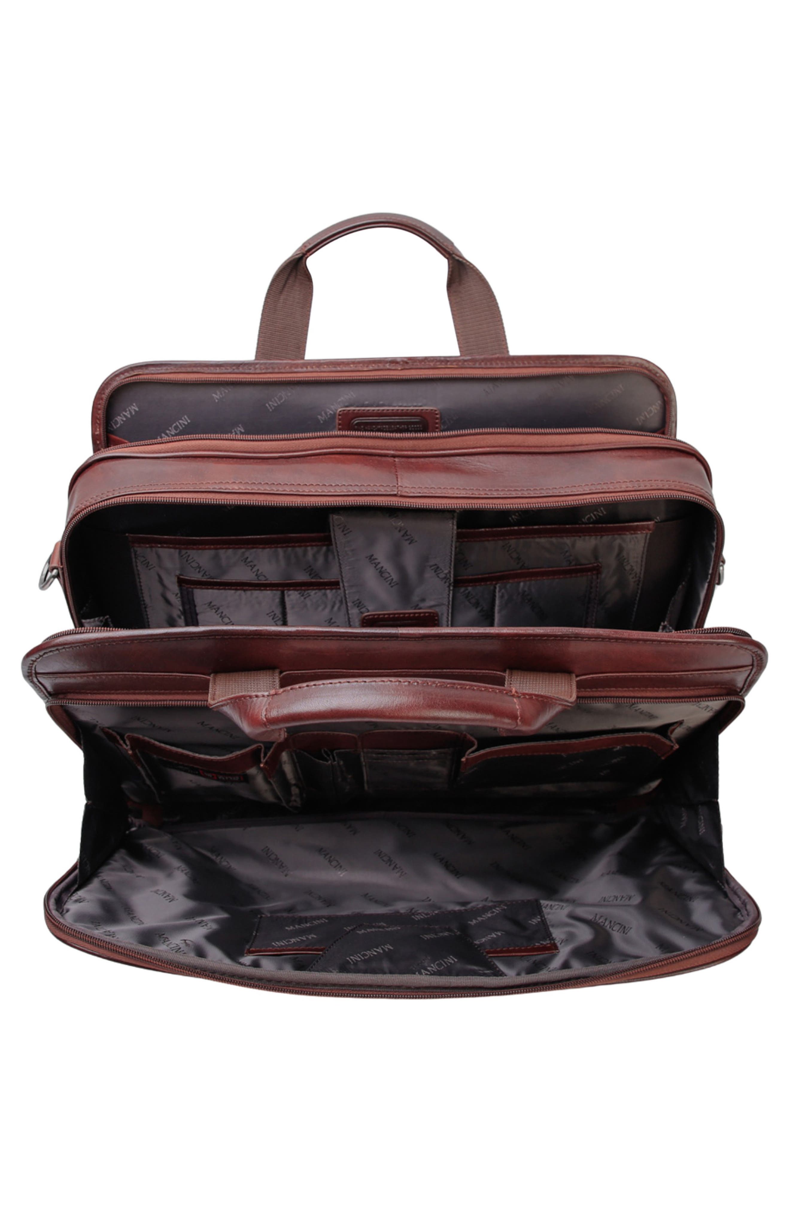 Double Compartment Leather Briefcase, Alternate, color, BROWN