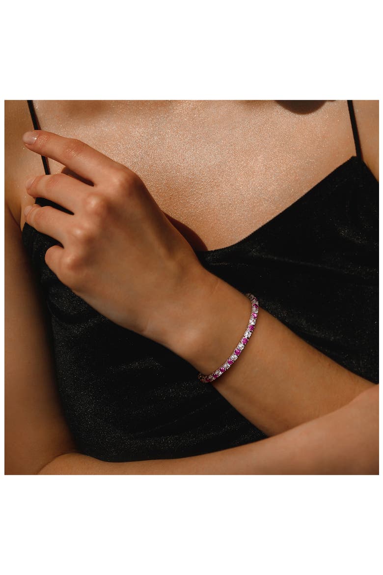 Sterling Silver Lab Grown White & Pink Sapphire Tennis Bracelet, Alternate, color, PINK