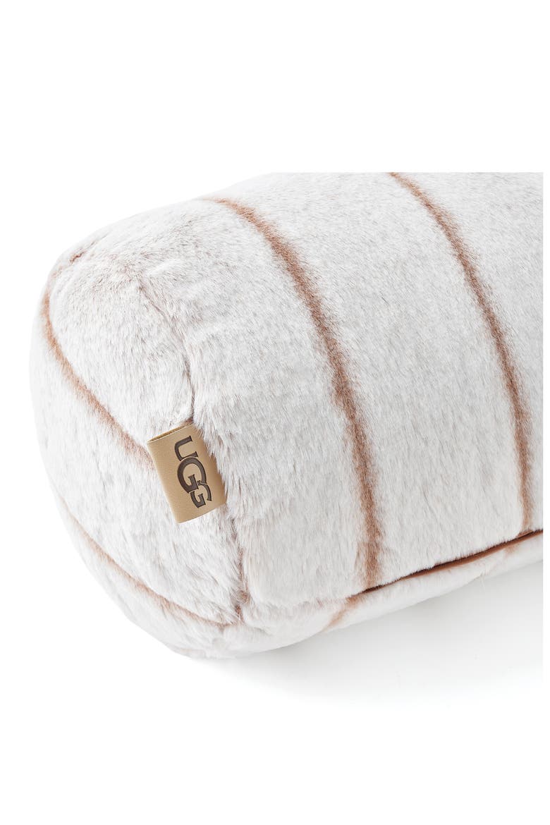 Stasia Faux Fur Bolster Pillow, Alternate, color, WHITE/ SANDALWOOD