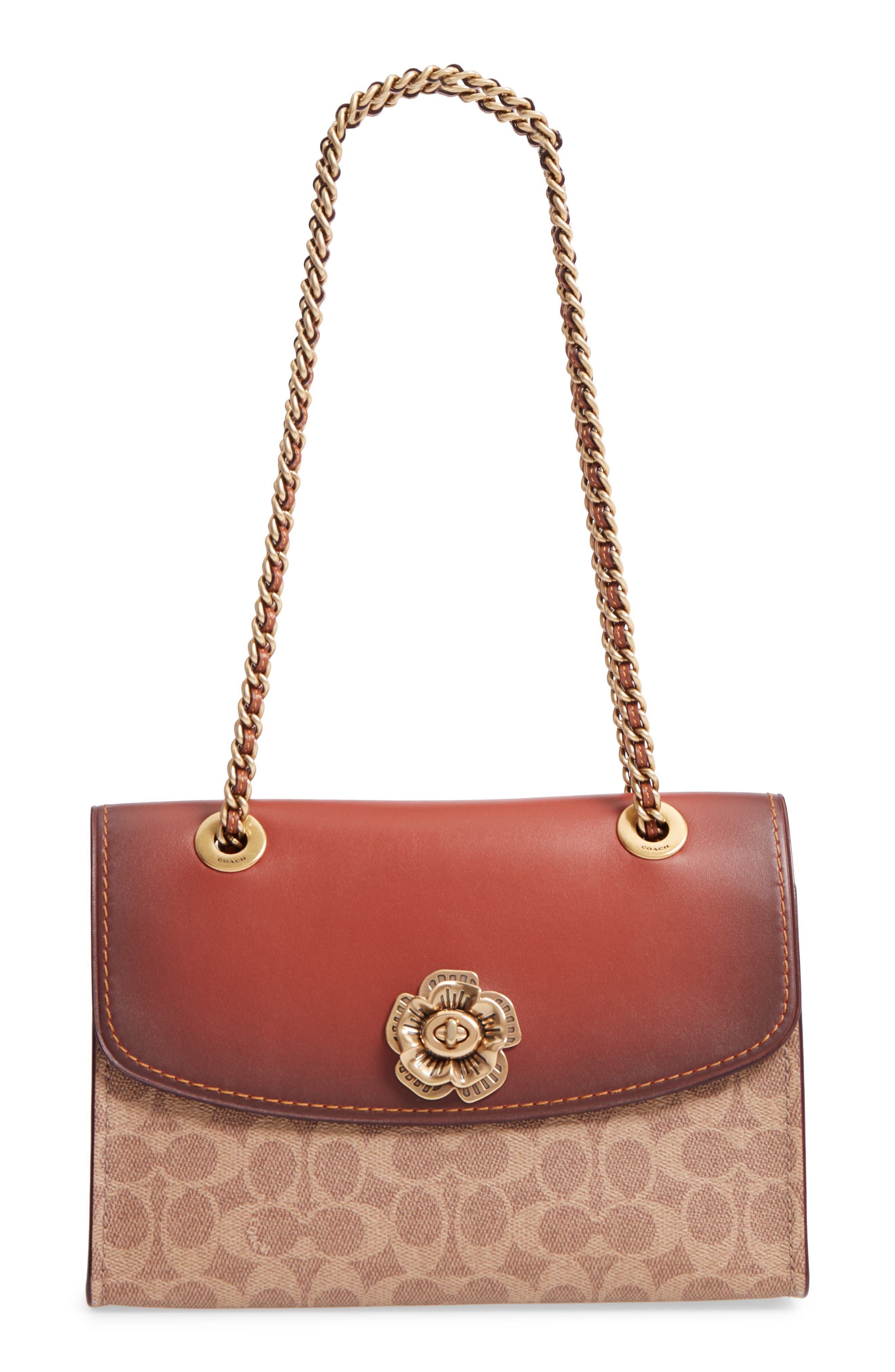 Parker Leather & Canvas Shoulder Bag, Main, color, RUST