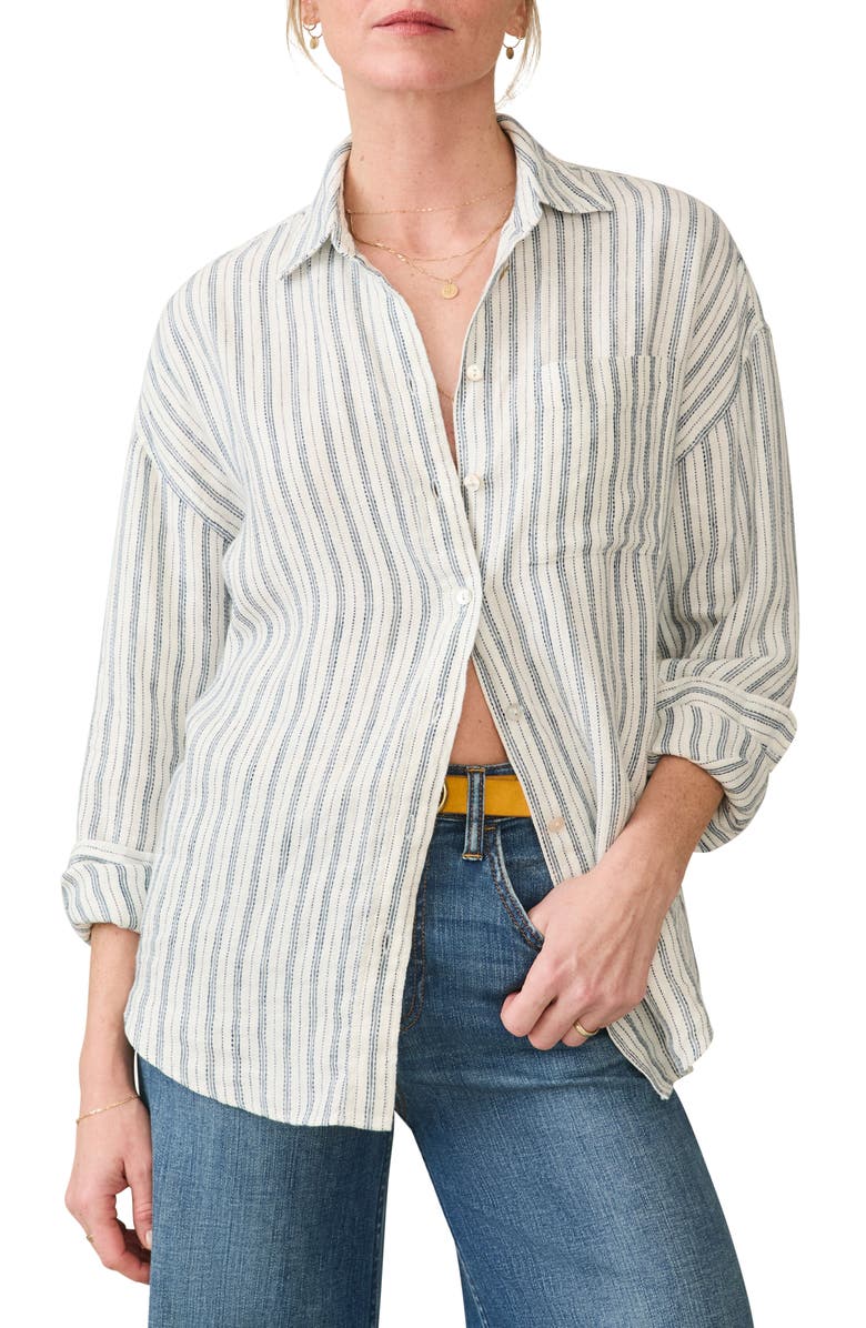 Faherty Santa Cruz Stripe Linen Button-Up Shirt, Main, color, Oceanside Stripe