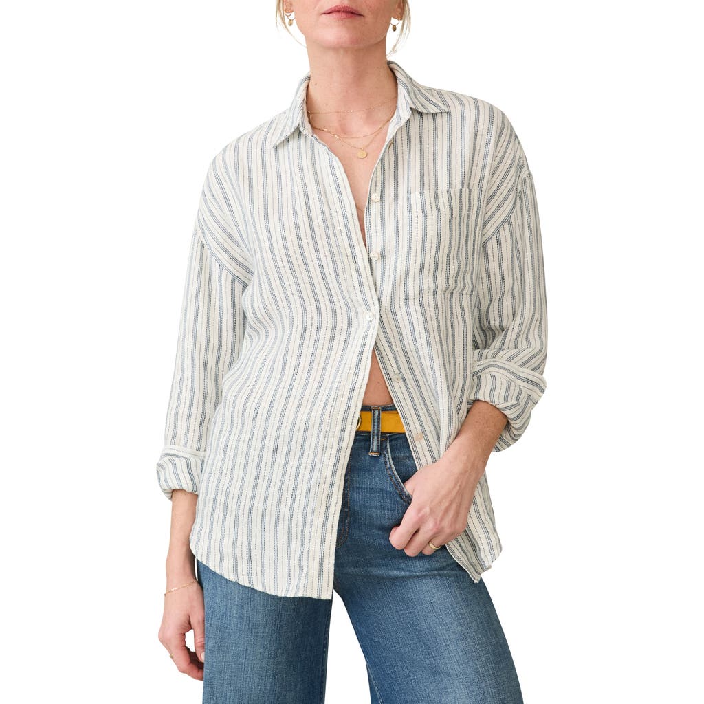 Faherty Santa Cruz Stripe Linen Button-up Shirt In Multi