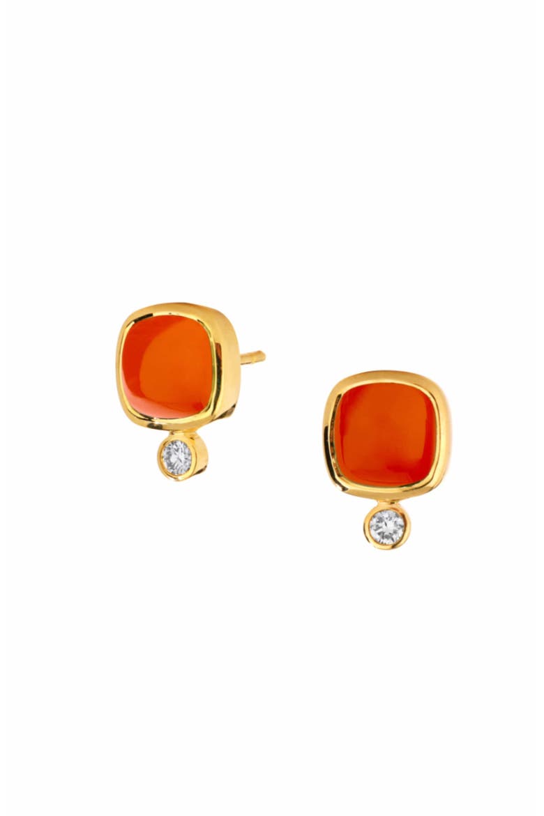 Sugarloaf Earrings, Main, color, Orange Chalcedony