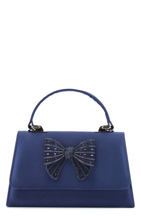 Leslie Crystal Bow Satin Clutch
