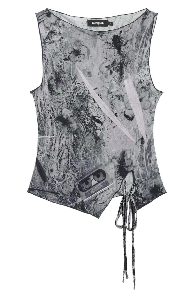 Desigual Lace-Up Side Sleeveless Top, Alternate, color, Gray