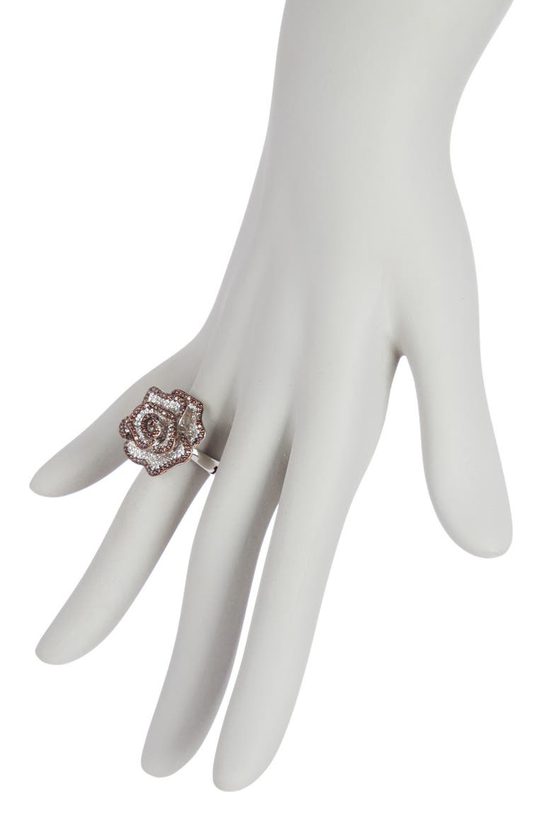 Sterling Silver Pavé Cubic Zirconia Flower Ring, Alternate, color, BROWN