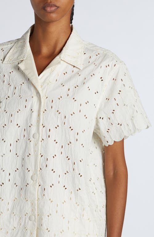 Moncler Short-sleeve Cotton Blend Shirt With Embroidered Design In White