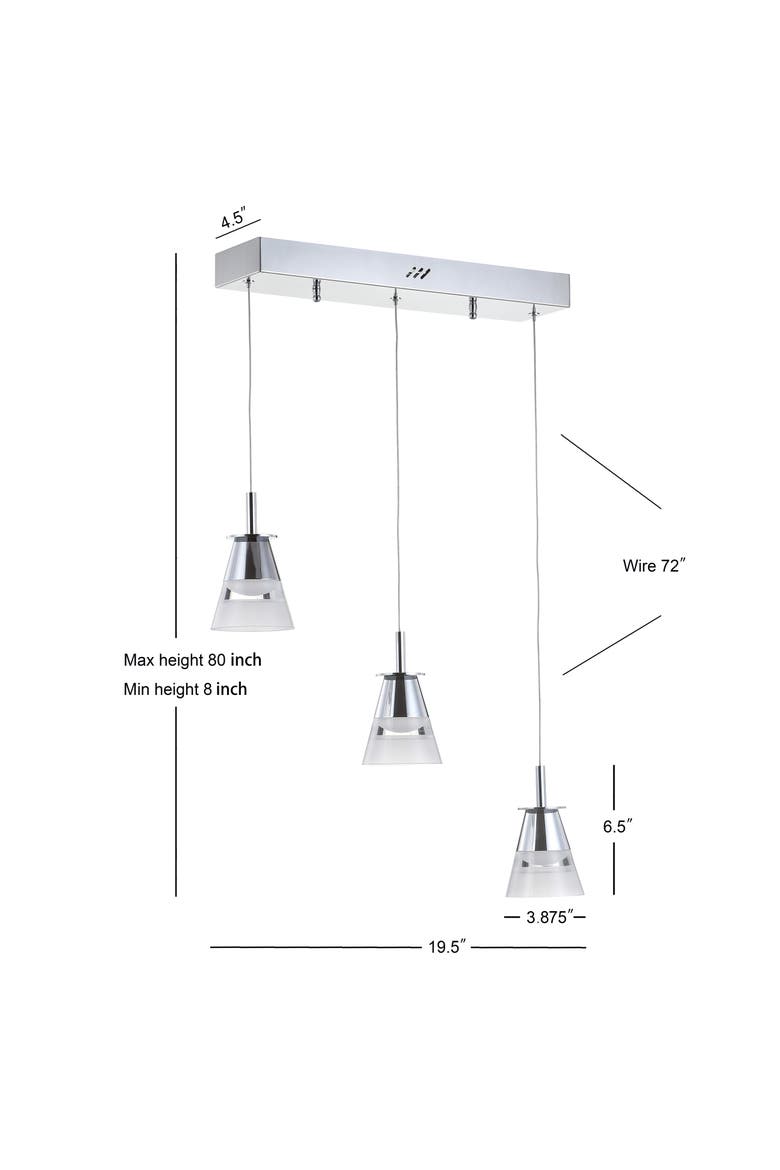 Alain 3-Light Adjustable Cascading Metal Integrated Linear LED Pendant, Alternate, color, Chrome/Clear