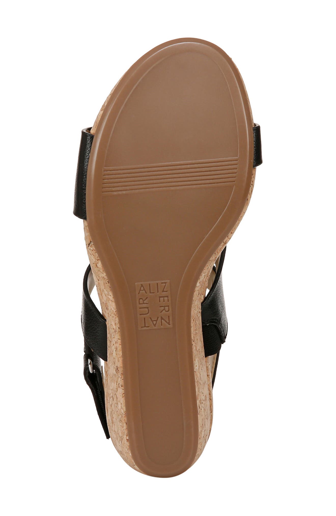 Naturalizer Adria Strappy Wedge Sandal, Alternate, color, Black Faux Leather