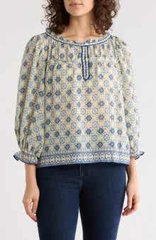 Floral Three-Quarter Bubble Sleeve Top