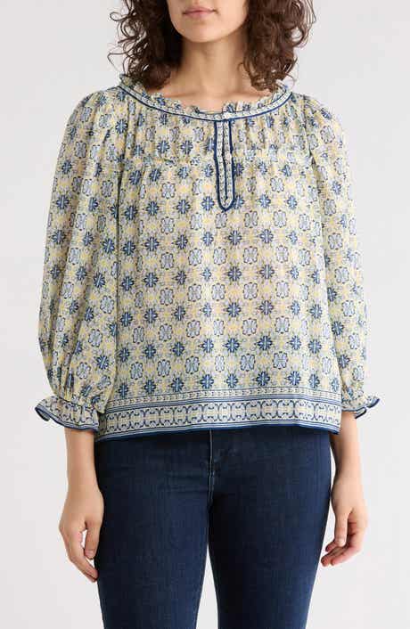 Floral Three-Quarter Bubble Sleeve Top