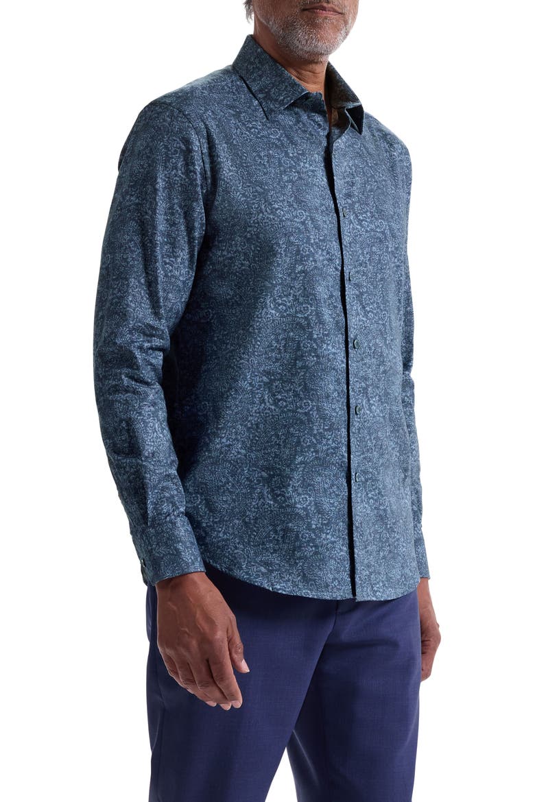 Julian Shaped Fit Paisley Cotton Button-Up Shirt, Alternate, color, NAVY