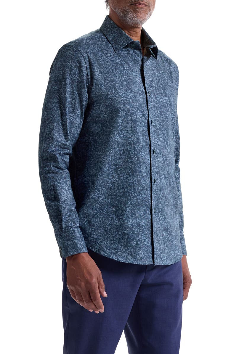 Bugatchi Julian Shaped Fit Paisley Cotton Button-Up Shirt, Alternate, color, Navy