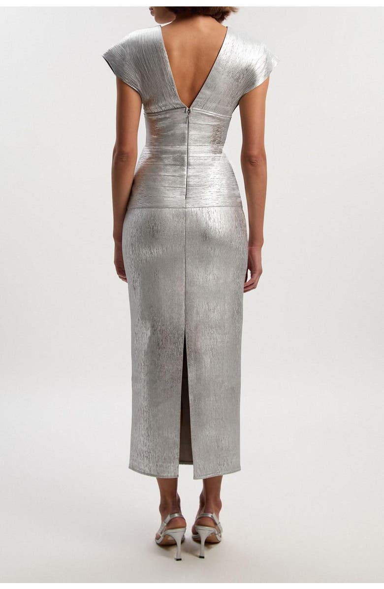 Karen Millen Metallic Angel Sleeve Knit Maxi Dress, Alternate, color, Silver