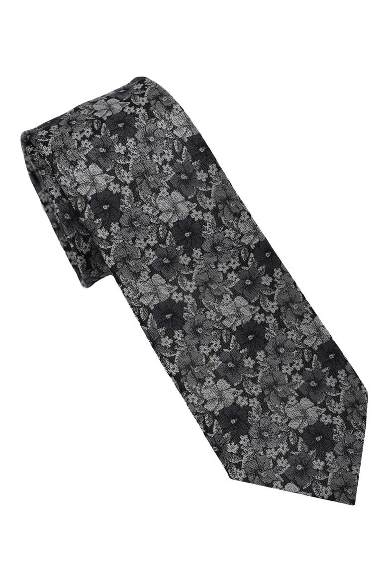 Floral Pop Art Slim Tie, Main, color, BLACK/ WHITE