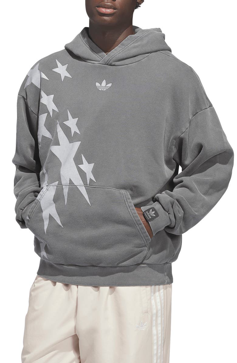 adidas Oversize Star Cotton Fleece Graphic Hoodie, Main, color, Grey Six