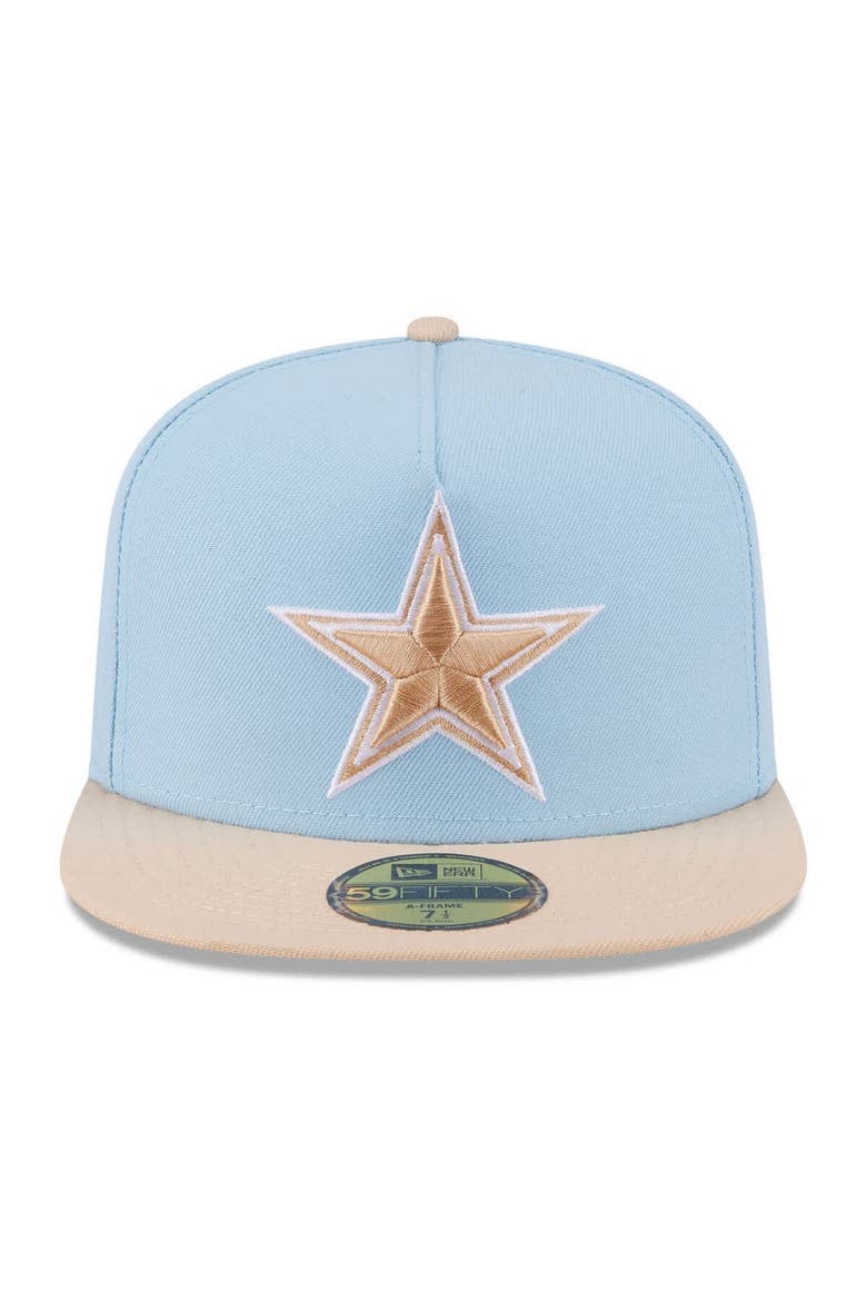 Men's New Era Light Blue/Light Beige Dallas Cowboys Two-Tone Color Pack A-Frame 59FIFTY Fitted Hat, Alternate, color, Light Blue