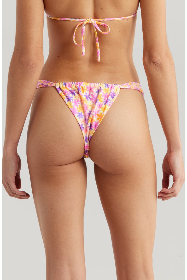 Ruched Thong Bikini Bottoms, Alternate, color, DAISY DREAMER