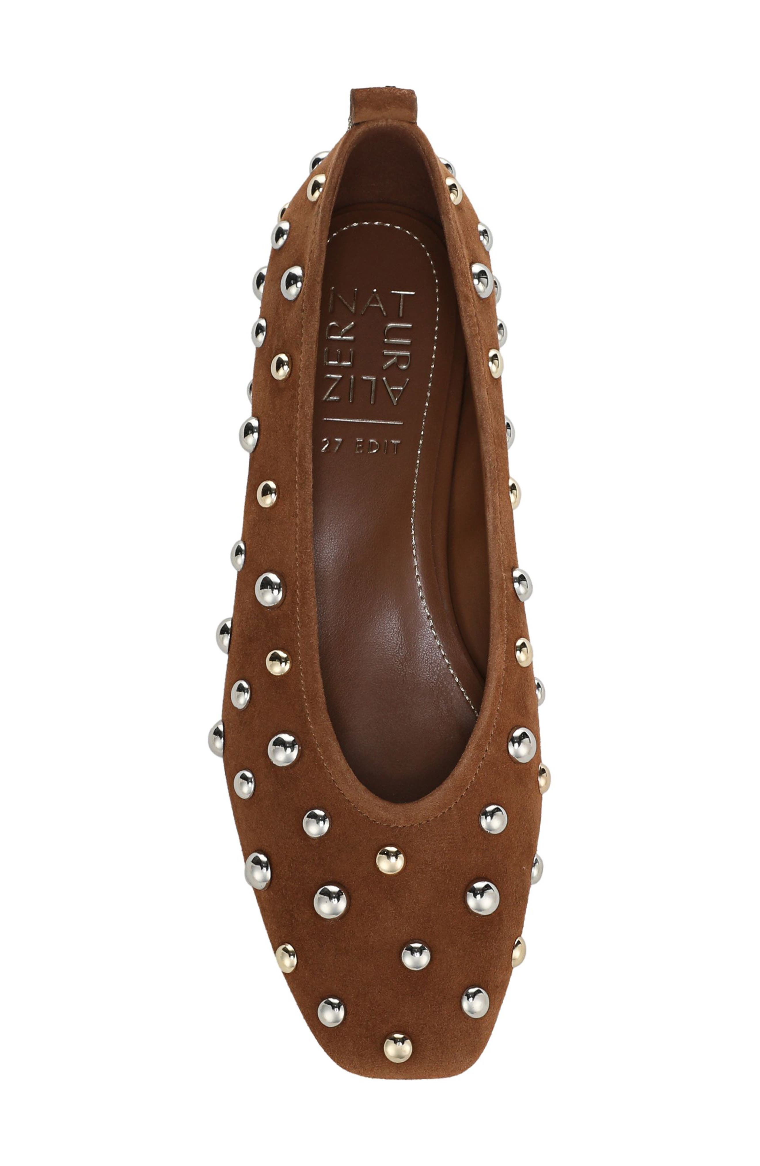 Carla Stud Ballet Flat, Alternate, color, DARK CHESTNUT BROWN