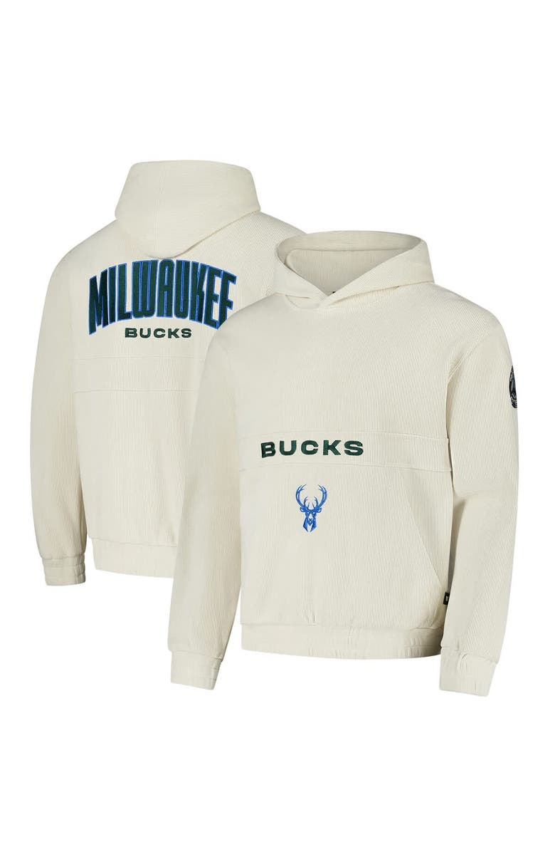 THE WILD COLLECTIVE Unisex The Wild Collective Cream Milwaukee Bucks Corduroy Tri-Blend Pullover Hoodie, Main, color, Cream