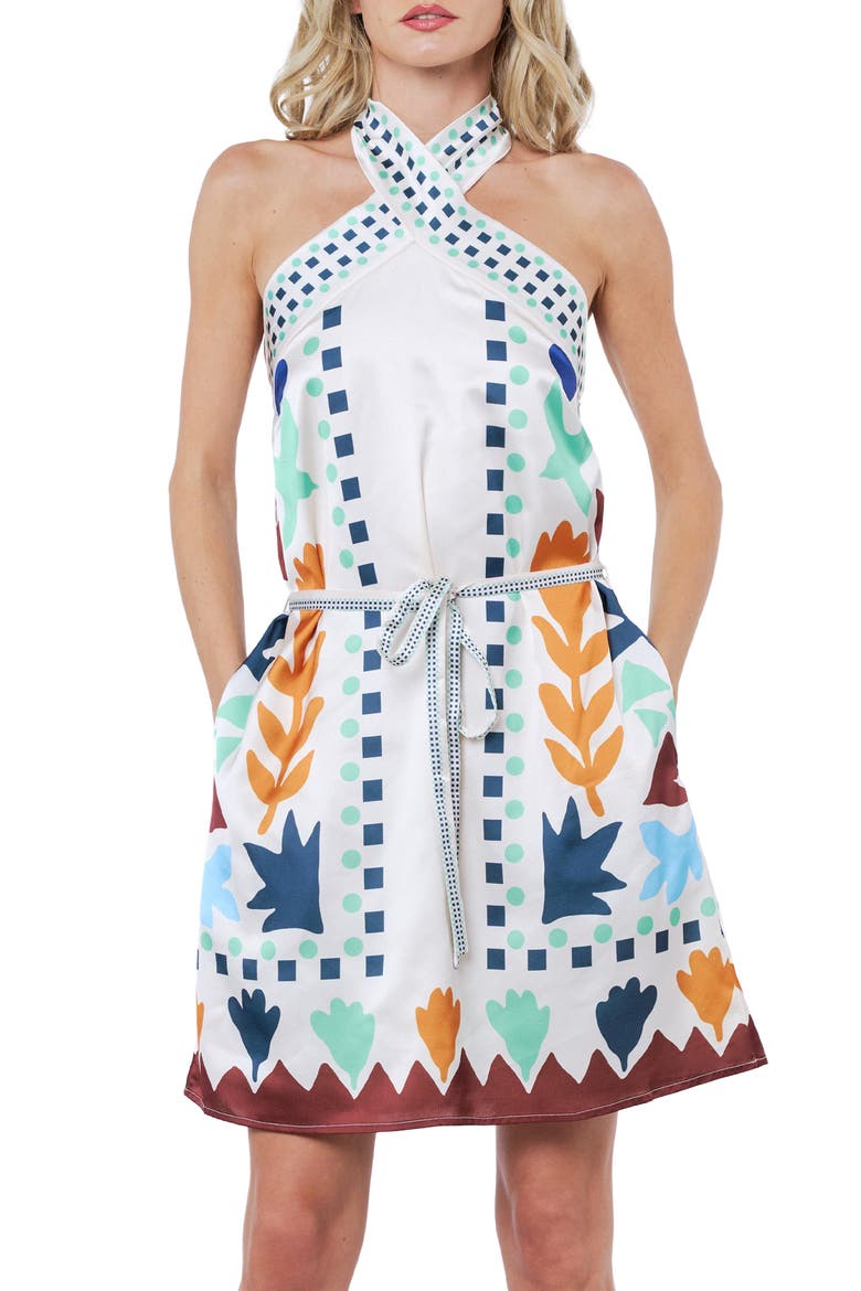 Lio Sleeveless Tie Waist Dress, Alternate, color, WHITE MULTI