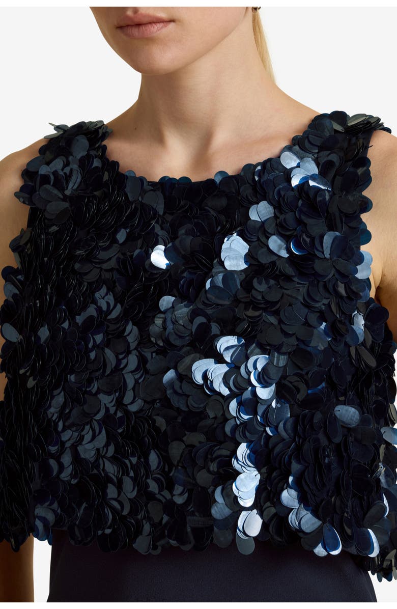 Marina Moscone Bias Dress w/ Paillette Bodice, Alternate, color, Navy