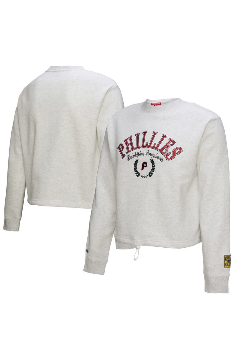 Mitchell & Ness Women's Mitchell & Ness Heather Gray Philadelphia Phillies Cropped Toggle Pullover Sweatshirt, Alternate, color, Heather Gray