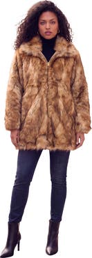 Roaman's Plus Size Mid Length Hooded Faux Fur Coat