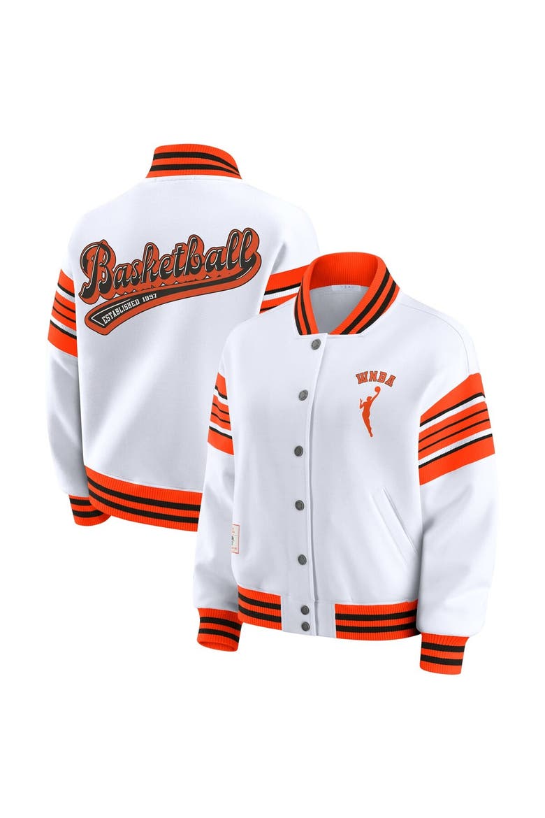 Women's WEAR by Erin Andrews White/Orange WNBA Full-Snap Fleece Sweatshirt Jacket, Main, color, White