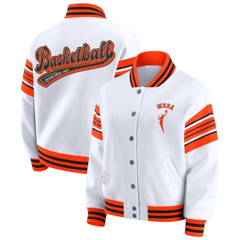 Women's WEAR by Erin Andrews White/Orange WNBA Full-Snap Fleece Sweatshirt Jacket