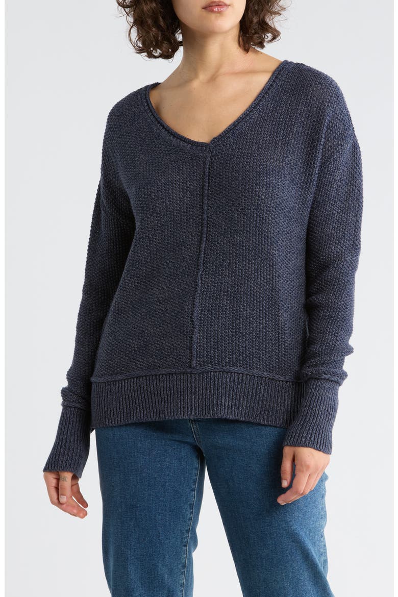 Textured V-Neck Sweater, Main, color, AMERICAN NAVY