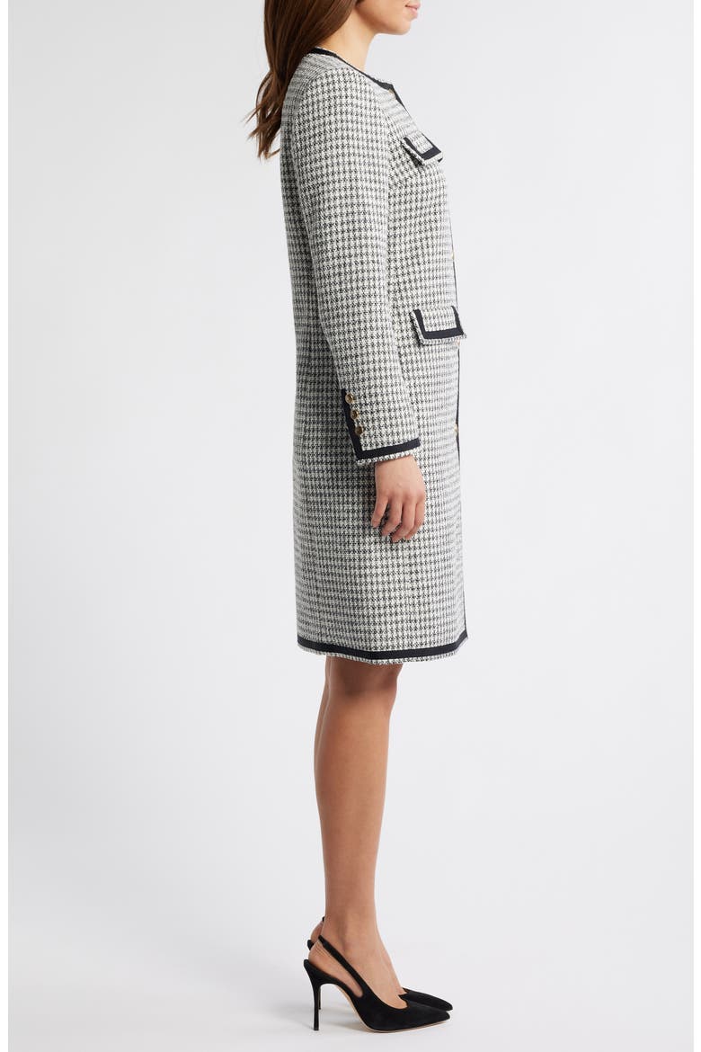 Houndstooth Tweed Long Sleeve Sheath Dress, Alternate, color, ANNE WHITE/ ANNE BLACK
