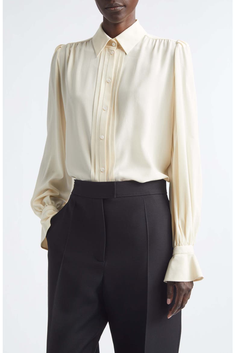 Campionari Silk Crepe Button-Up Shirt, Main, color, VANILLA