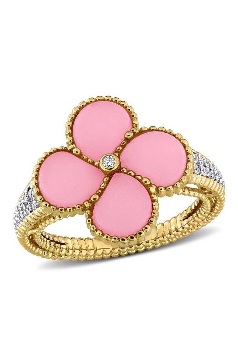 Created Gemstone & 1/8 CTW Diamond Clover Flower Ring, Main, color, Created Pink Opal