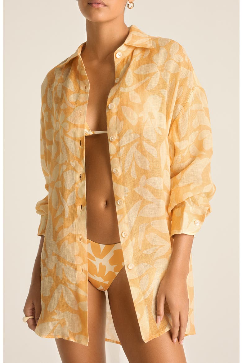 Playa Oversize Linen Cover-Up Shirt, Main, color, CREAMSICLE