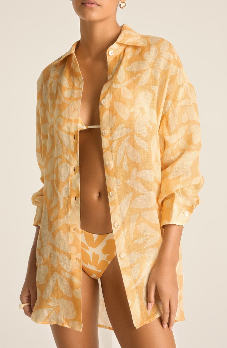 Vitamin A<sup>®</sup> Playa Oversize Linen Cover-Up Shirt, Main, color, Creamsicle