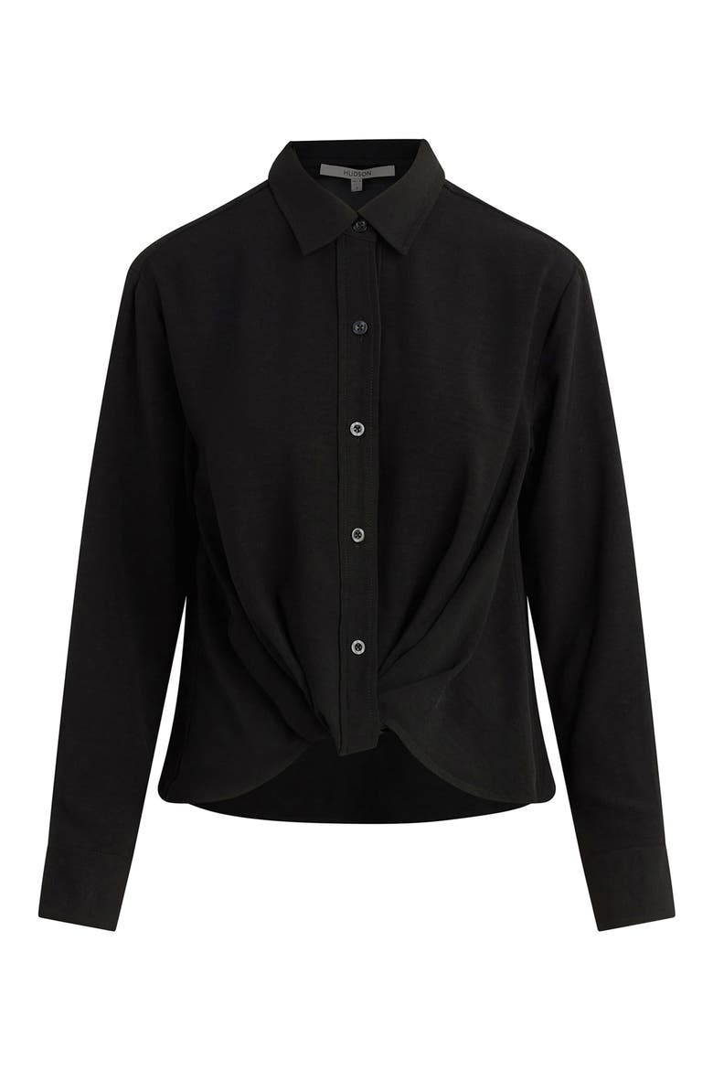 Knot Front Button-Down Shirt, Alternate, color, BLACK